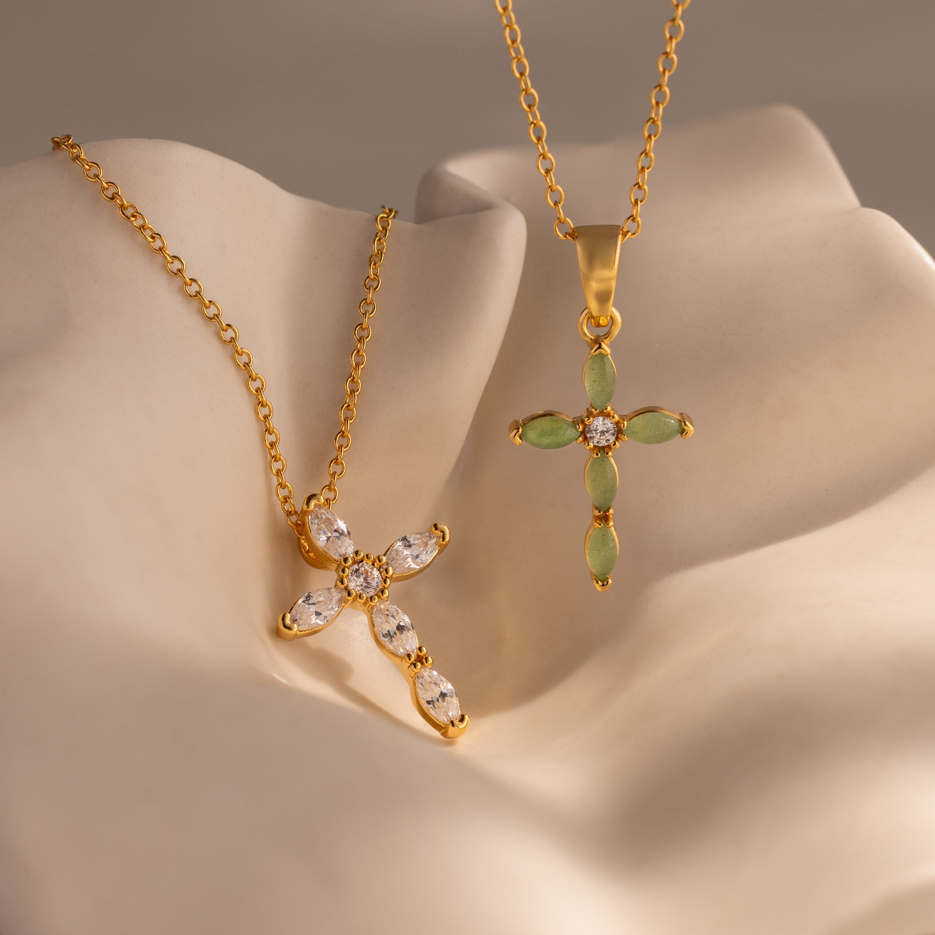 Marquise Gemstone Cross Necklace