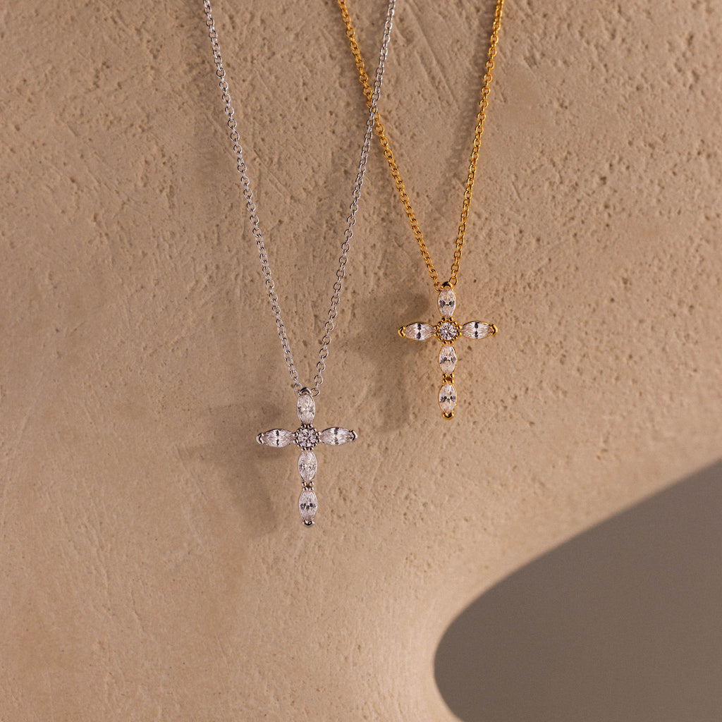Marquise Gemstone Cross Necklace