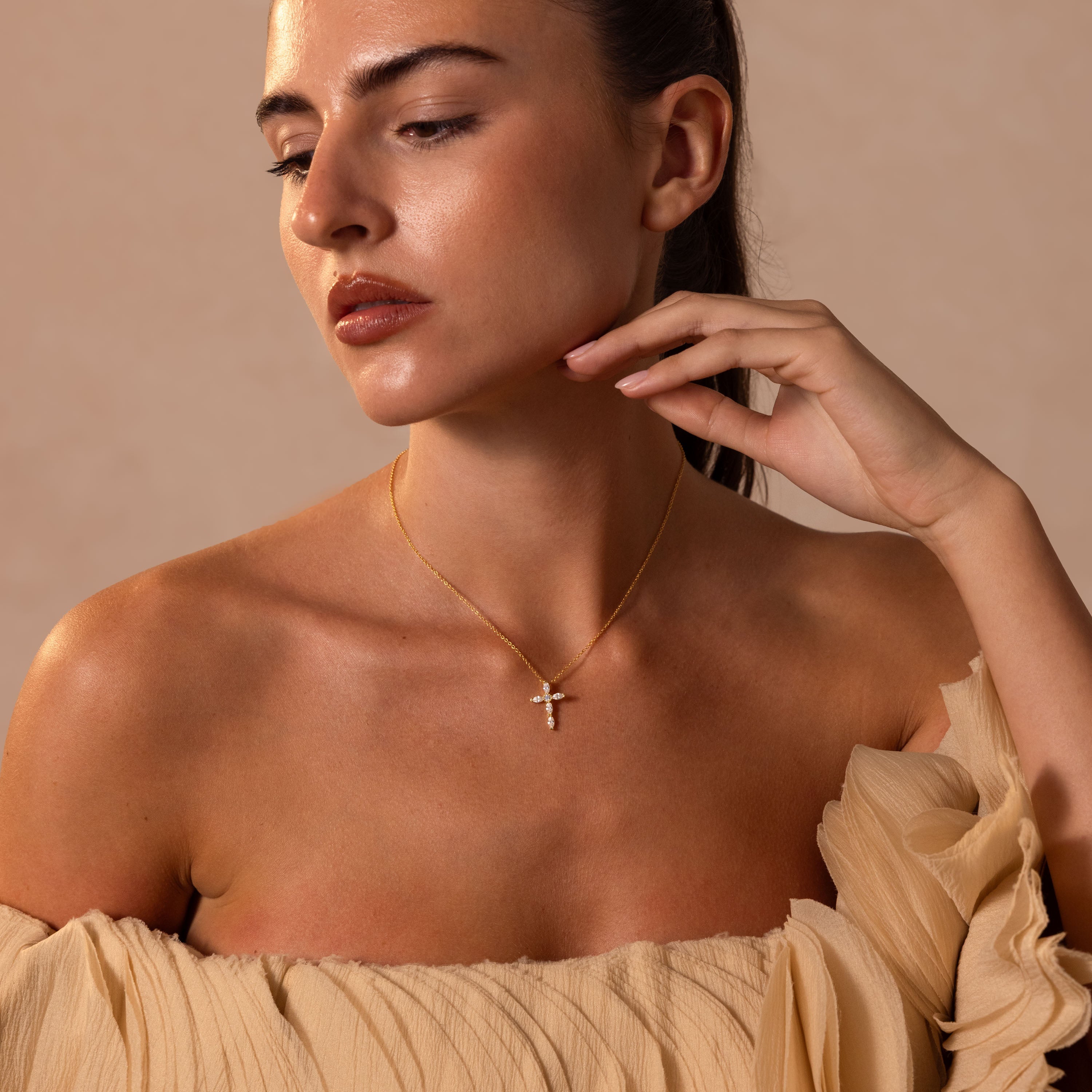 Marquise Gemstone Cross Necklace