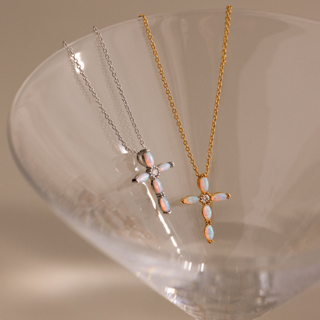 Marquise Opal Cross Necklace