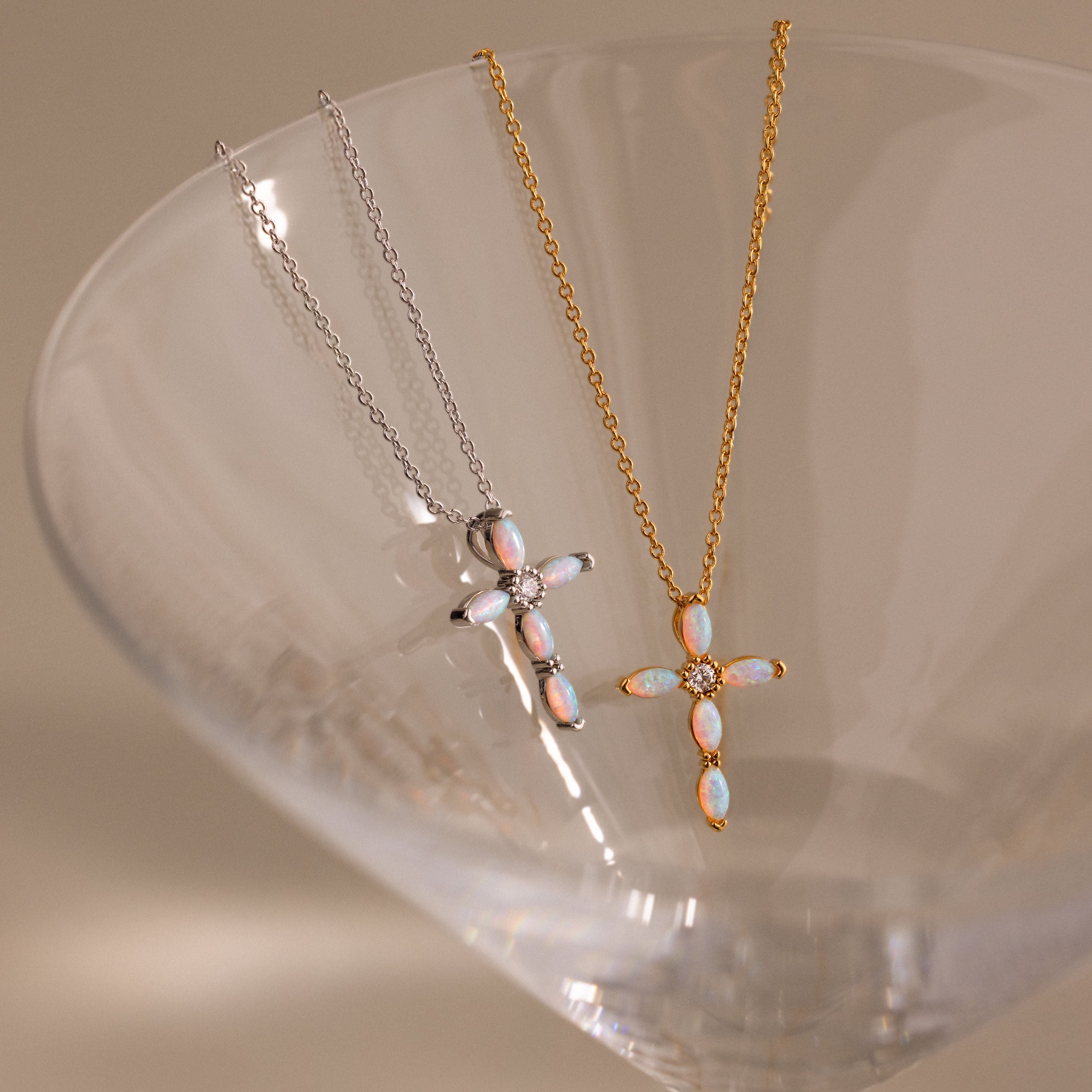 Marquise Opal Cross Necklace