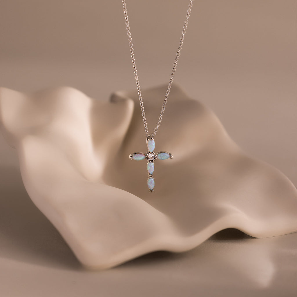 Marquise Opal Cross Necklace