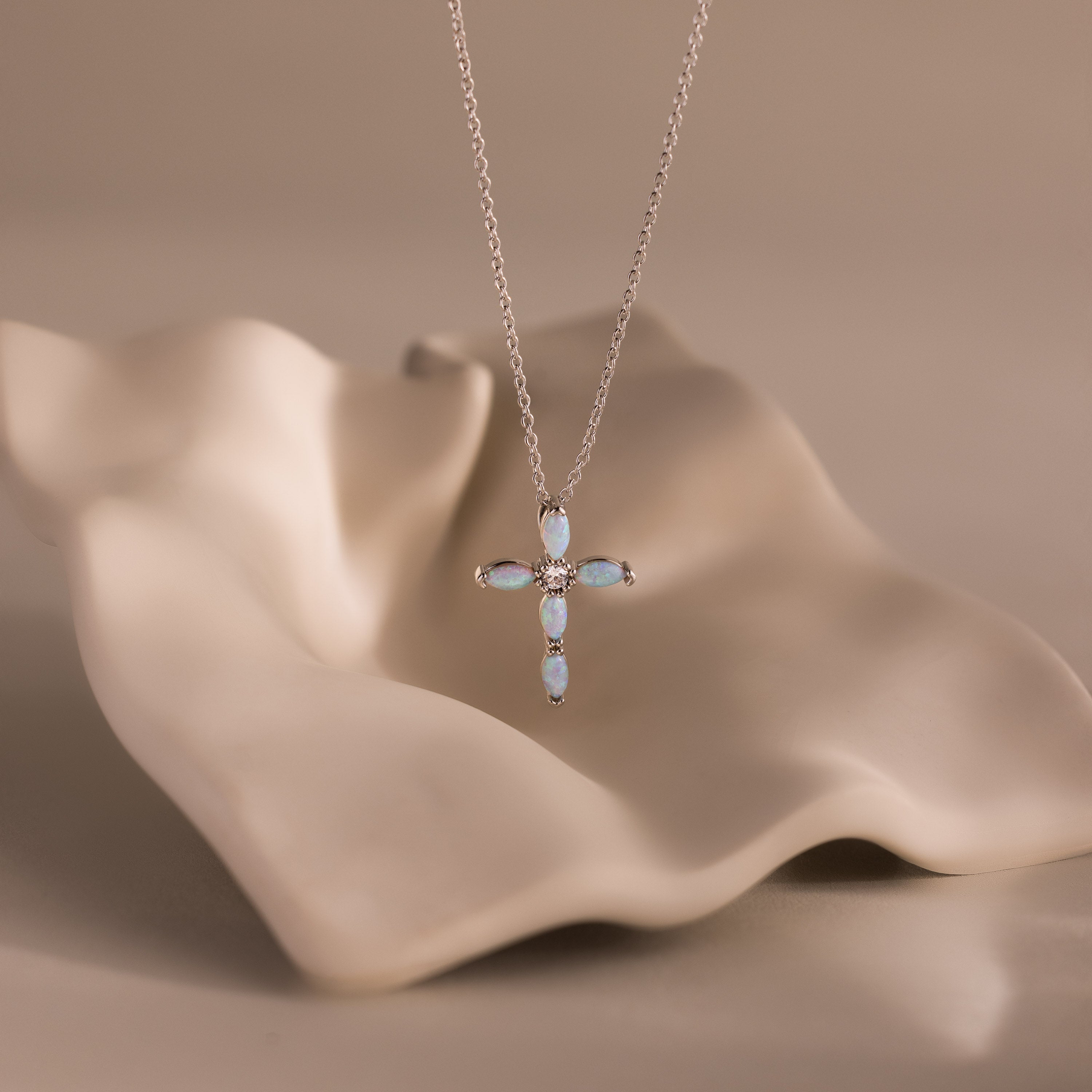 Marquise Opal Cross Necklace