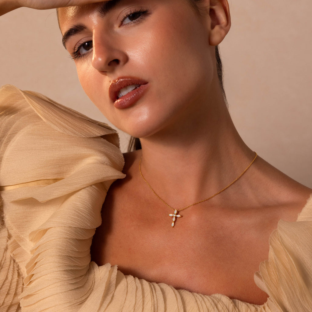 Marquise Gemstone Cross Necklace
