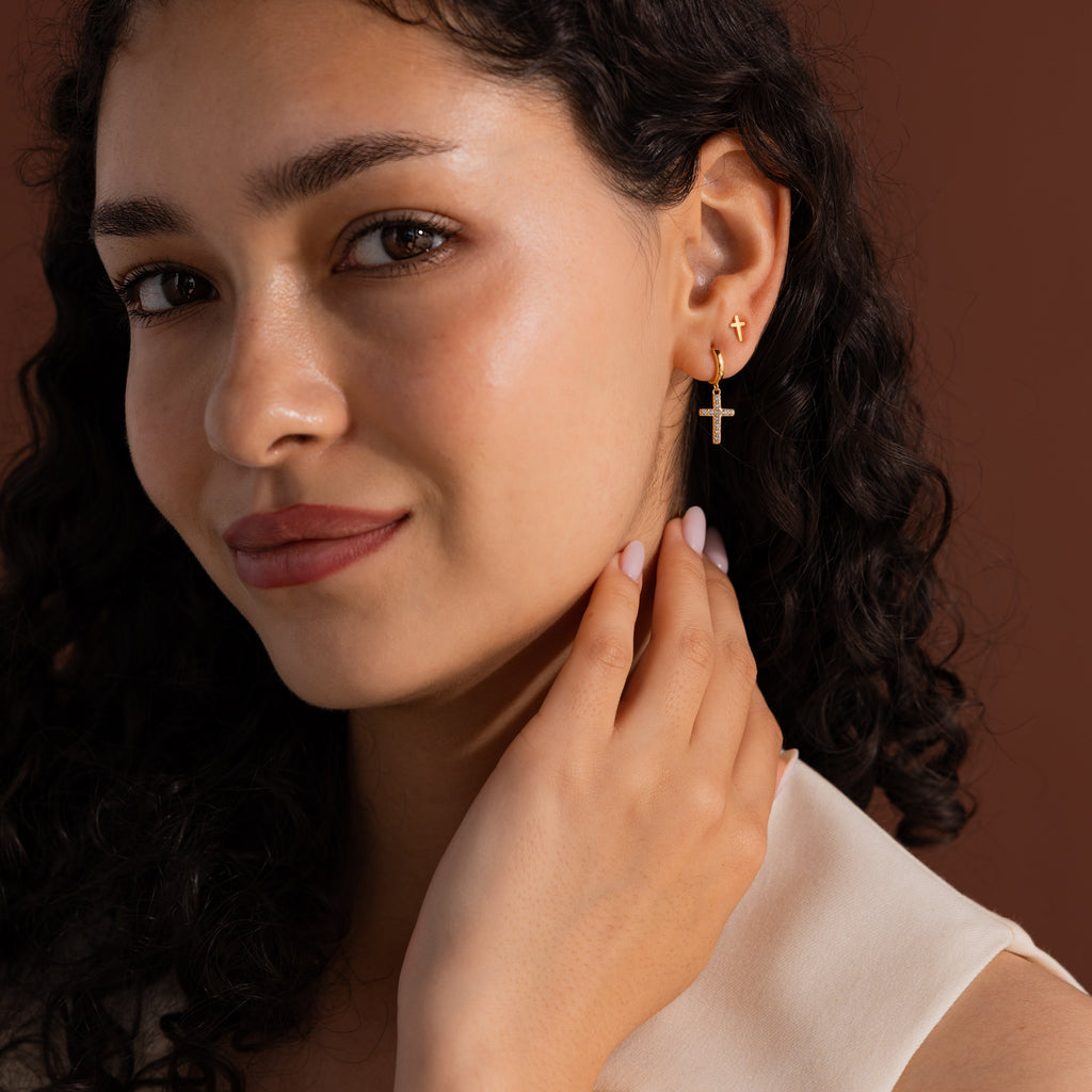 Pave Cross Hoops