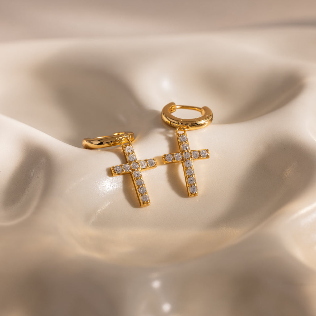 Pave Cross Hoops