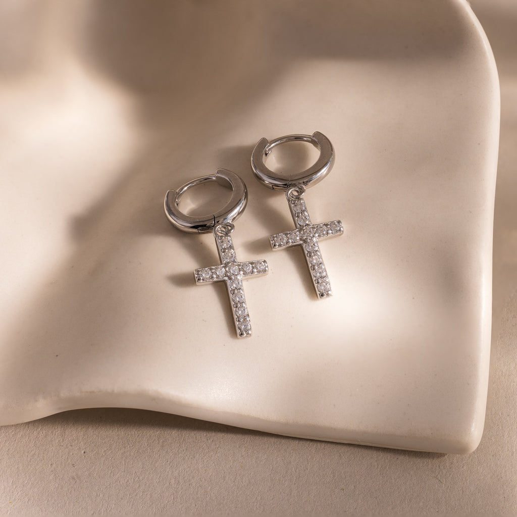 Pave Cross Hoops