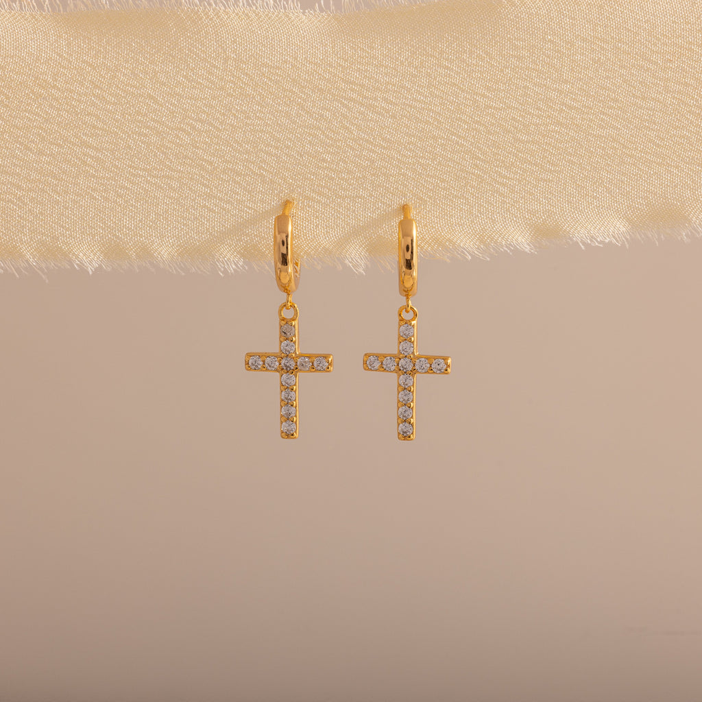 Pave Cross Hoops