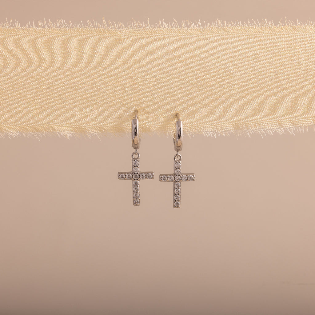 Pave Cross Hoops