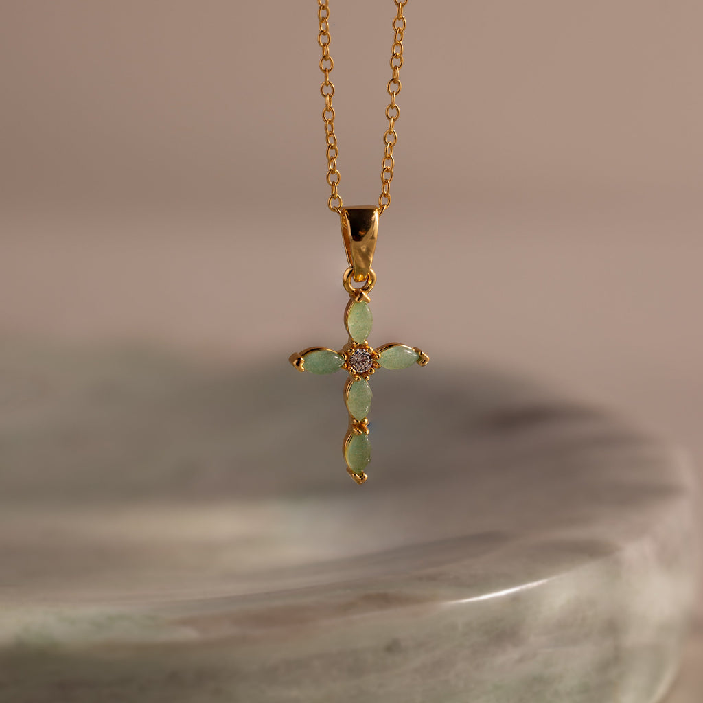 Marquise Gemstone Cross Necklace