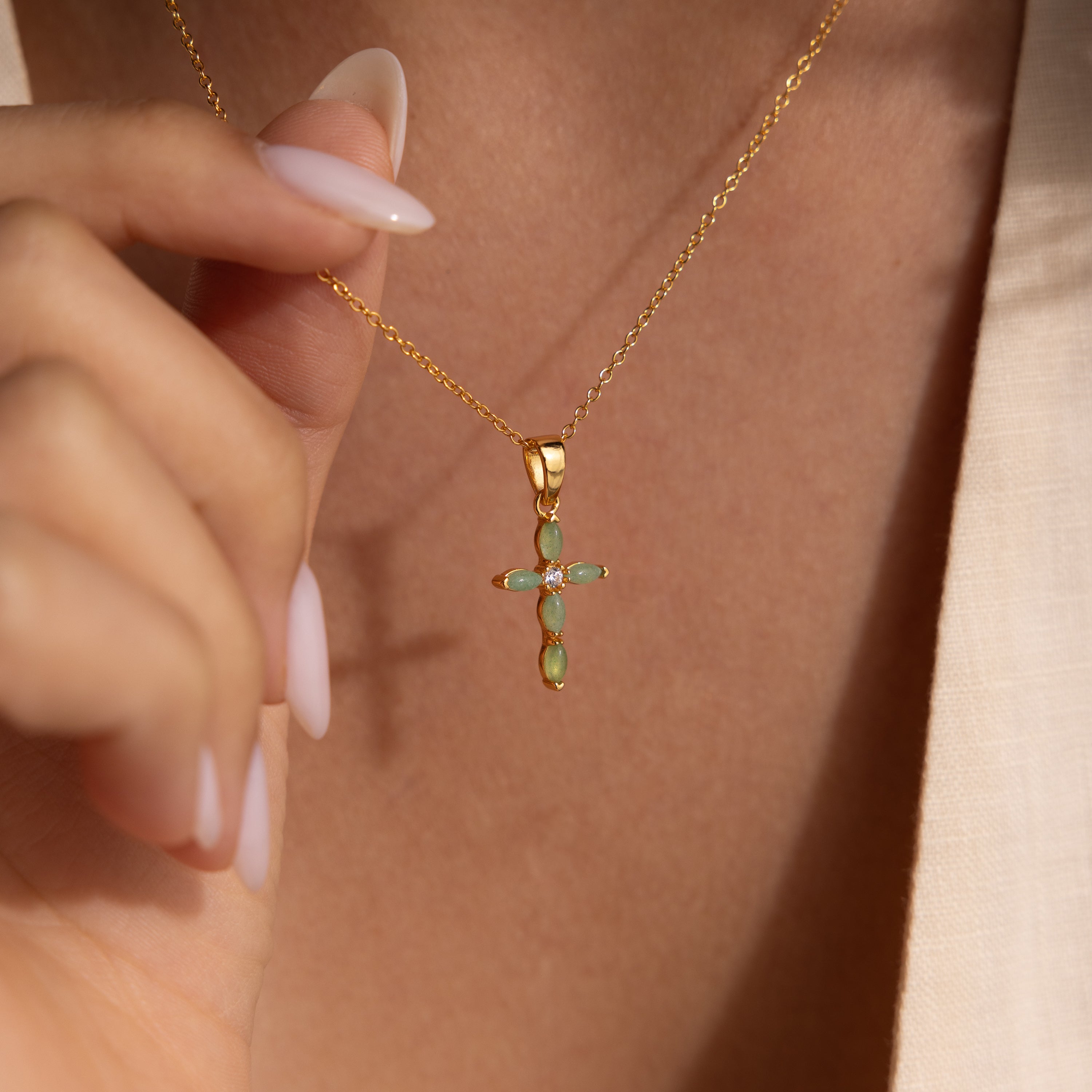 Marquise Gemstone Cross Necklace