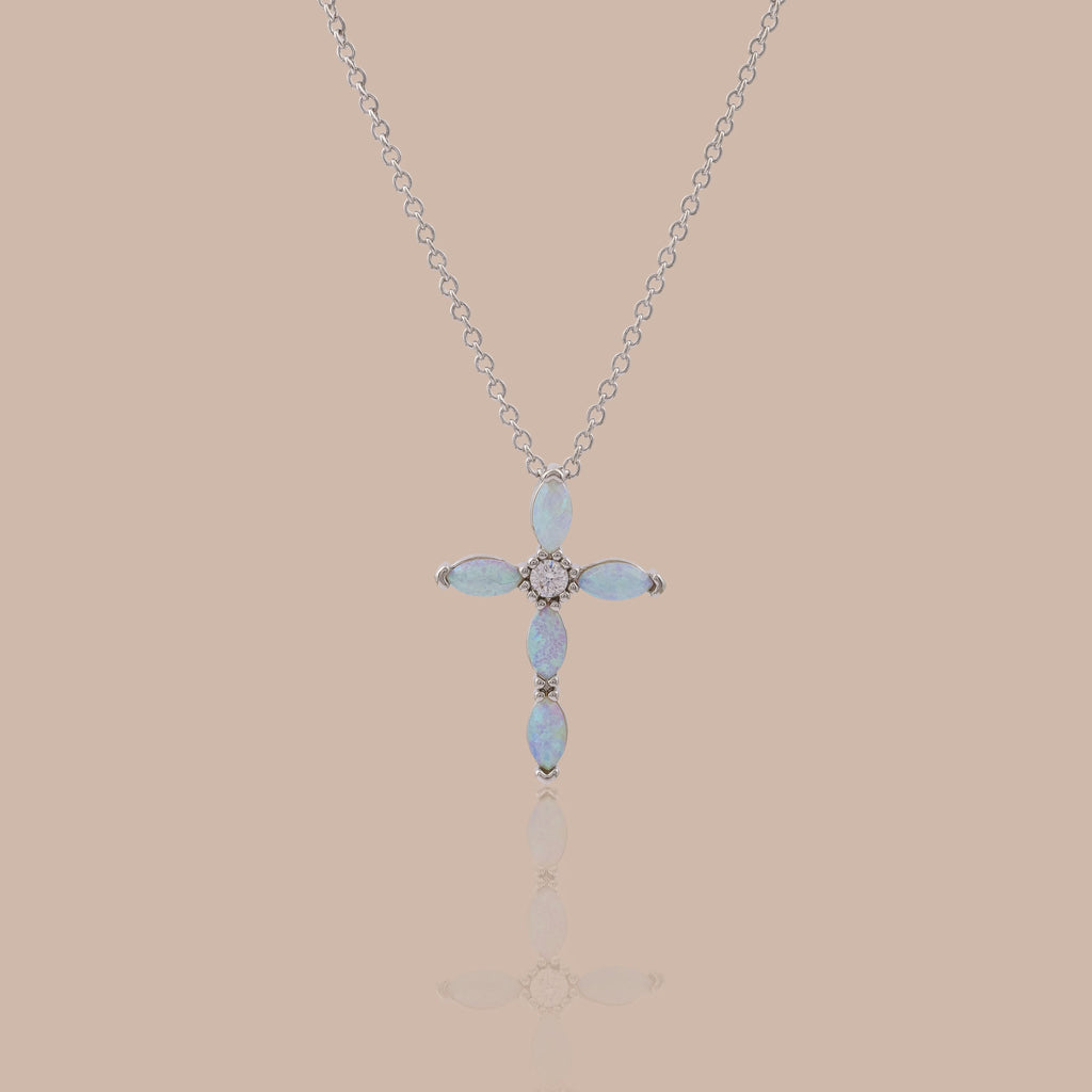 Marquise Opal Cross Necklace