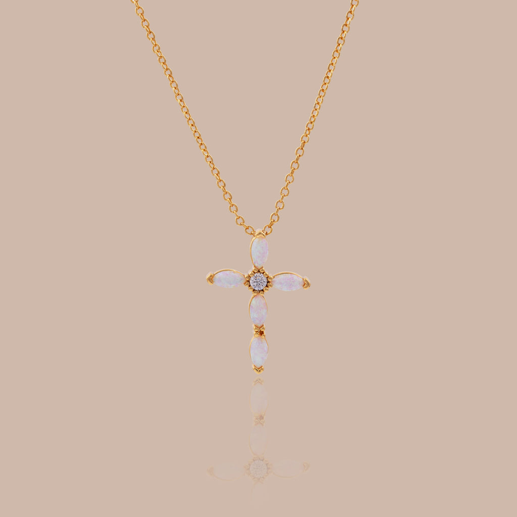 Marquise Gemstone Cross Necklace