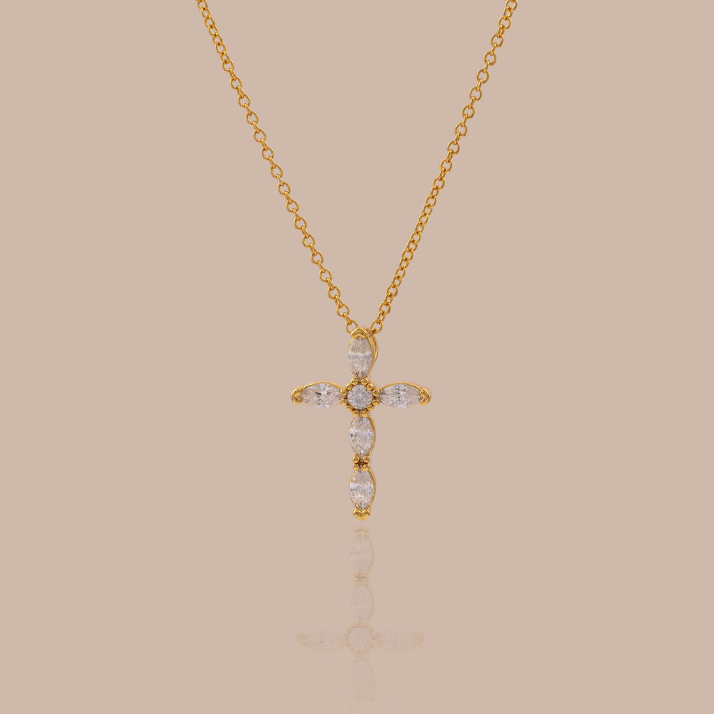 Marquise Gemstone Cross Necklace