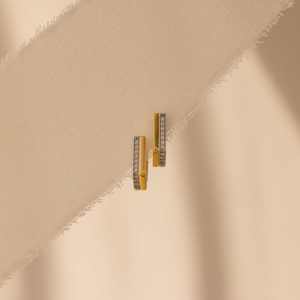 Pave Pointed Mixed Metal Hoops