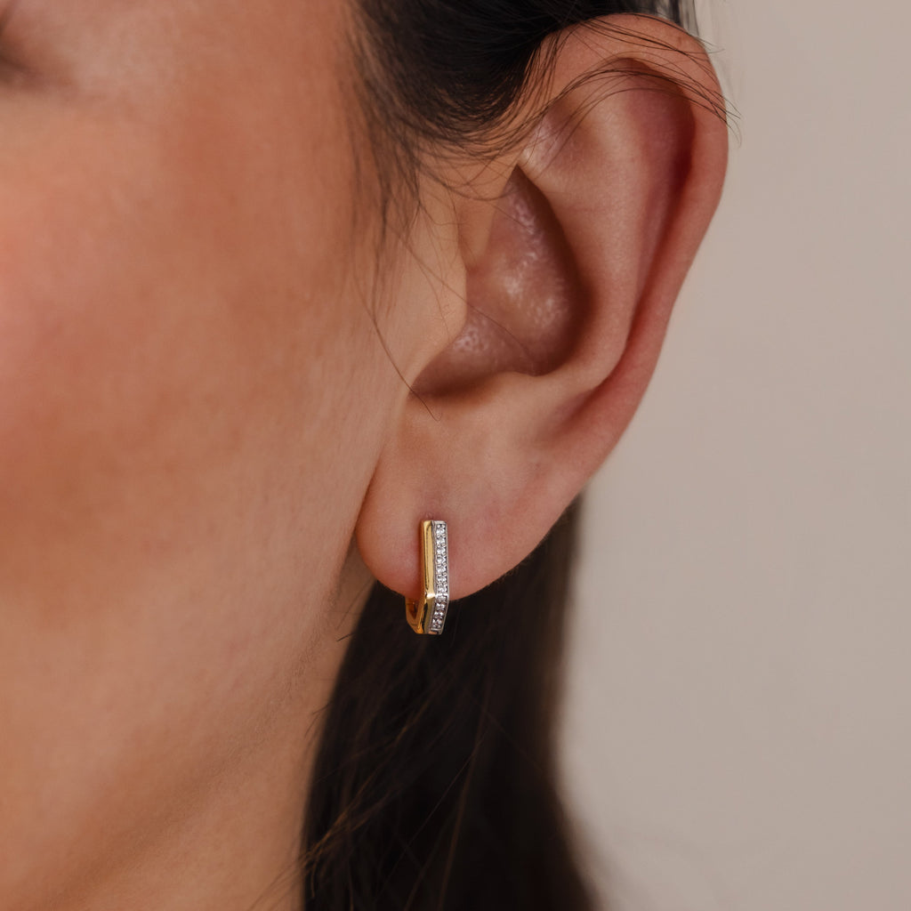 Pave Pointed Mixed Metal Hoops