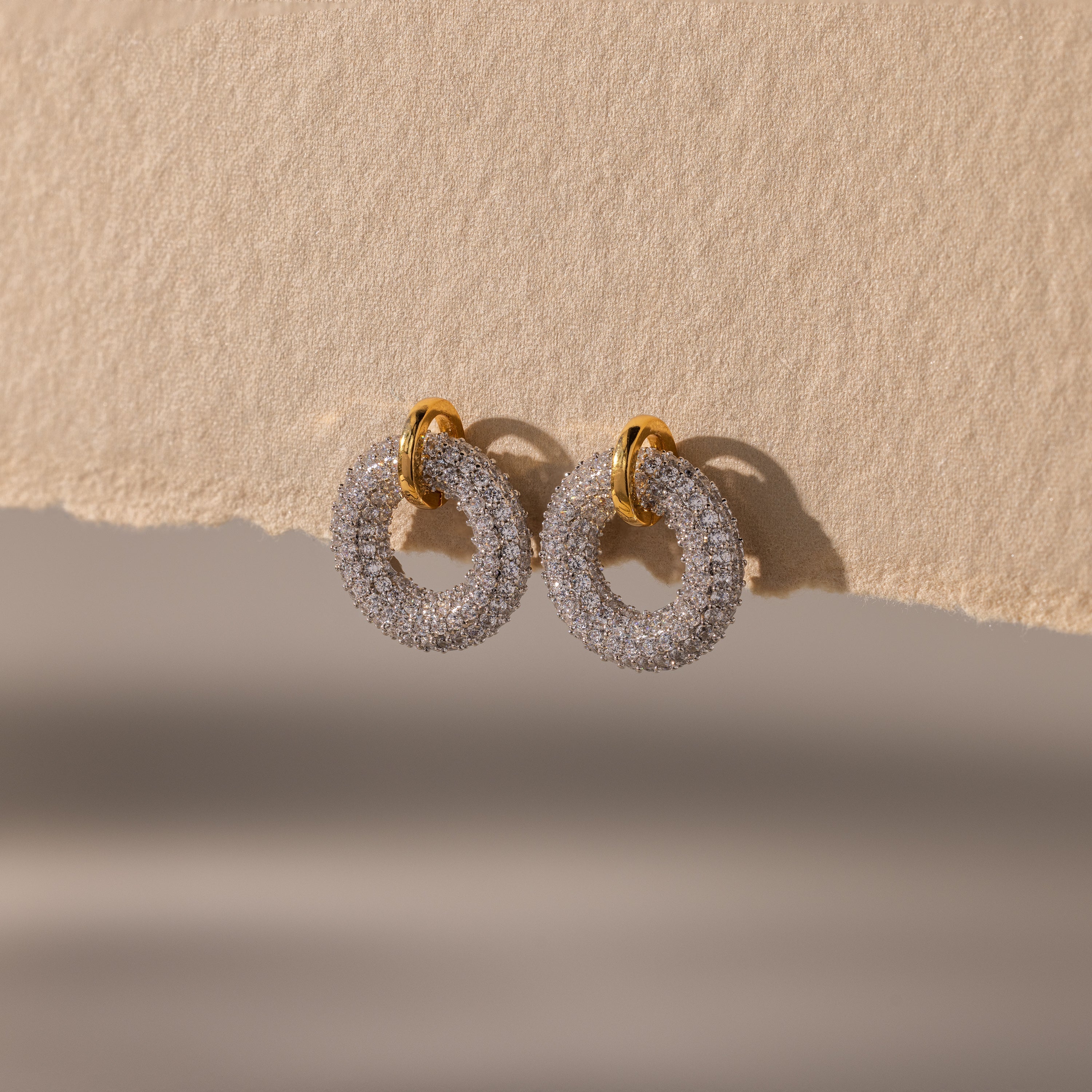 Mixed Metal Pave Circle Studs