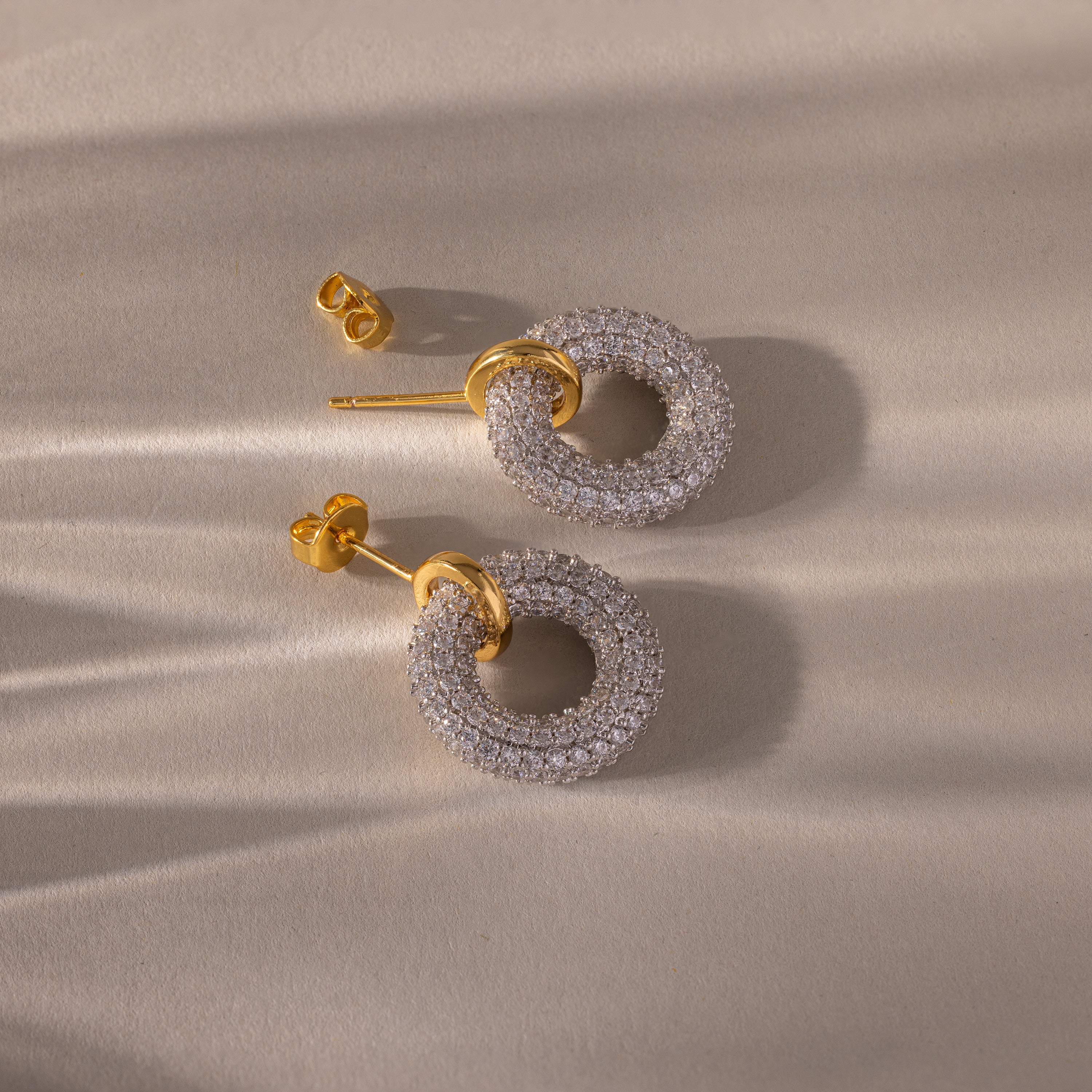 Mixed Metal Pave Circle Studs