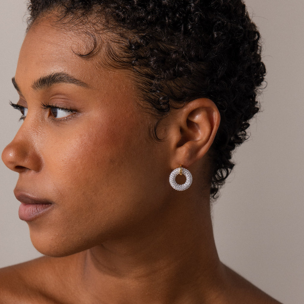 Mixed Metal Pave Circle Studs