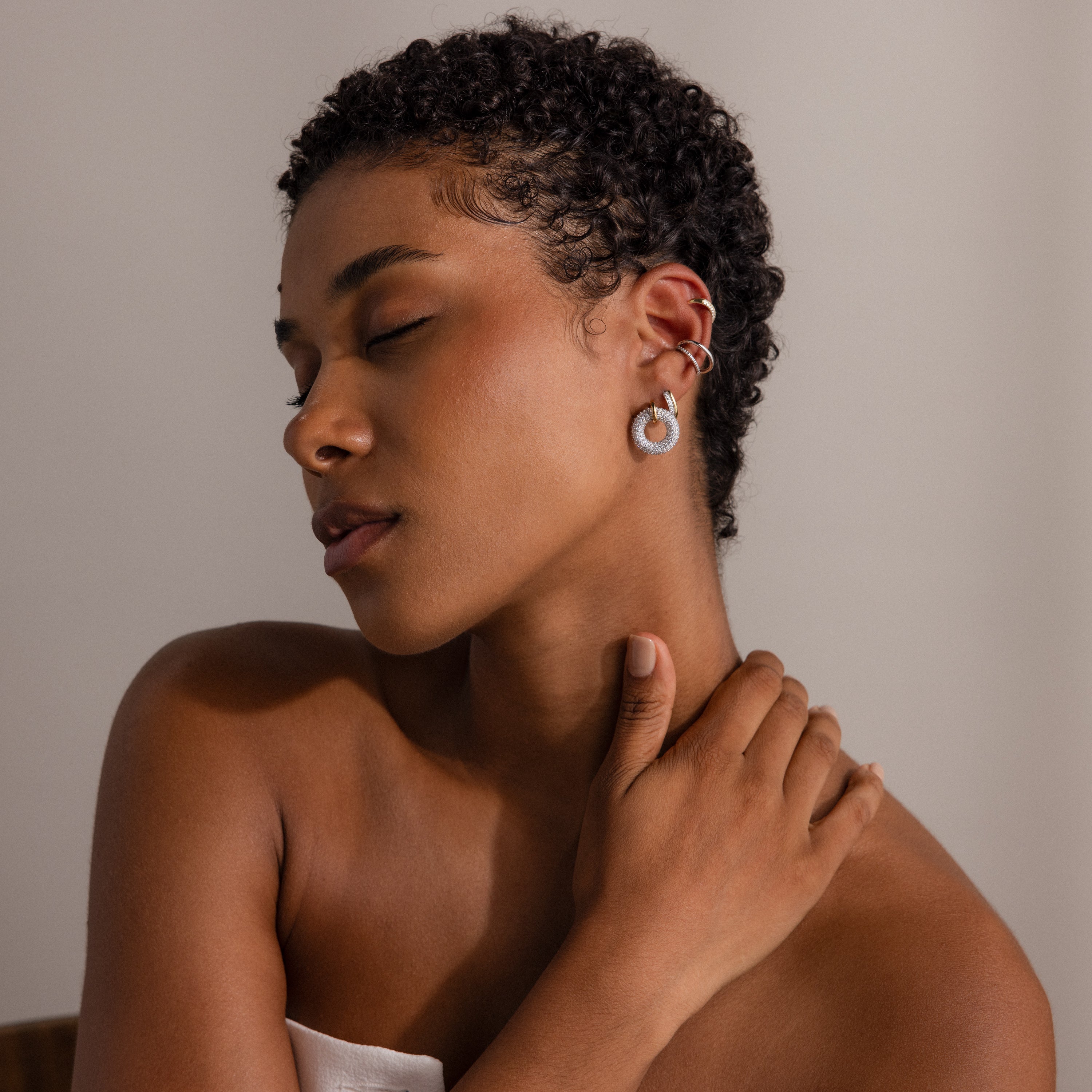 Mixed Metal Pave Circle Studs