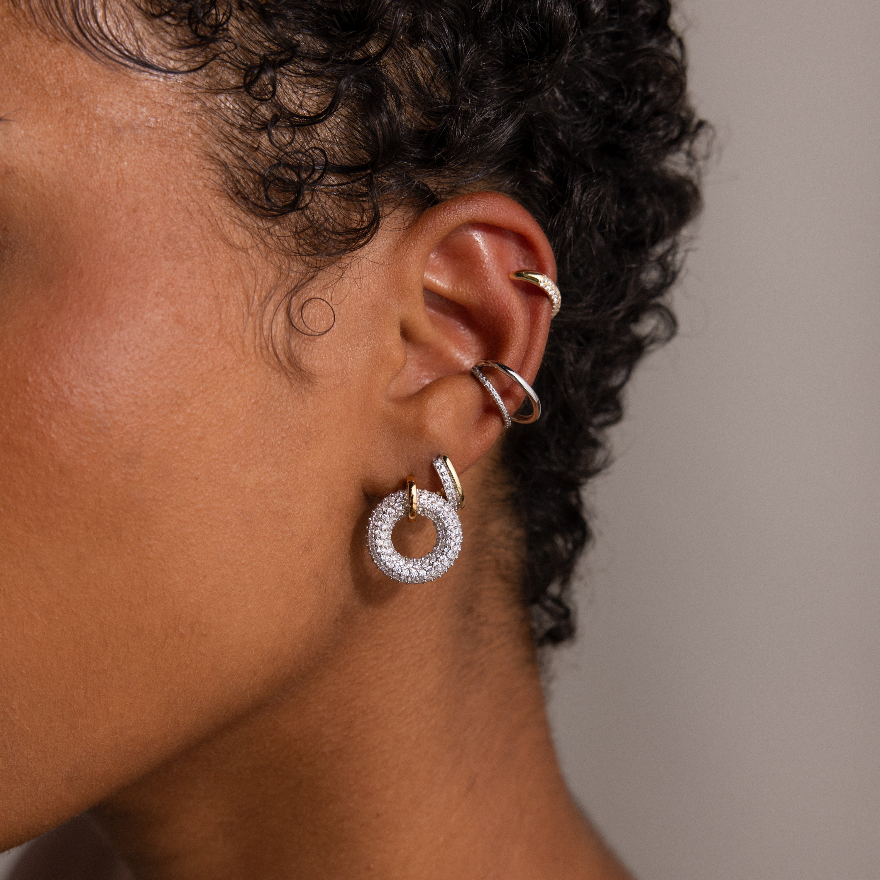 Mixed Metal Pave Circle Studs