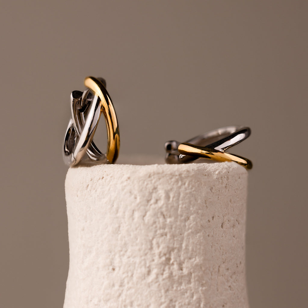 Laced Mixed Metal Huggies