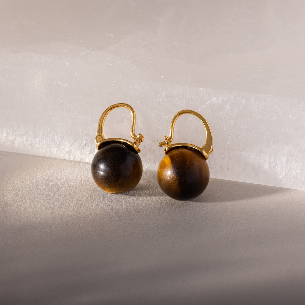 Tiger's Eye Dome Drop Earrings