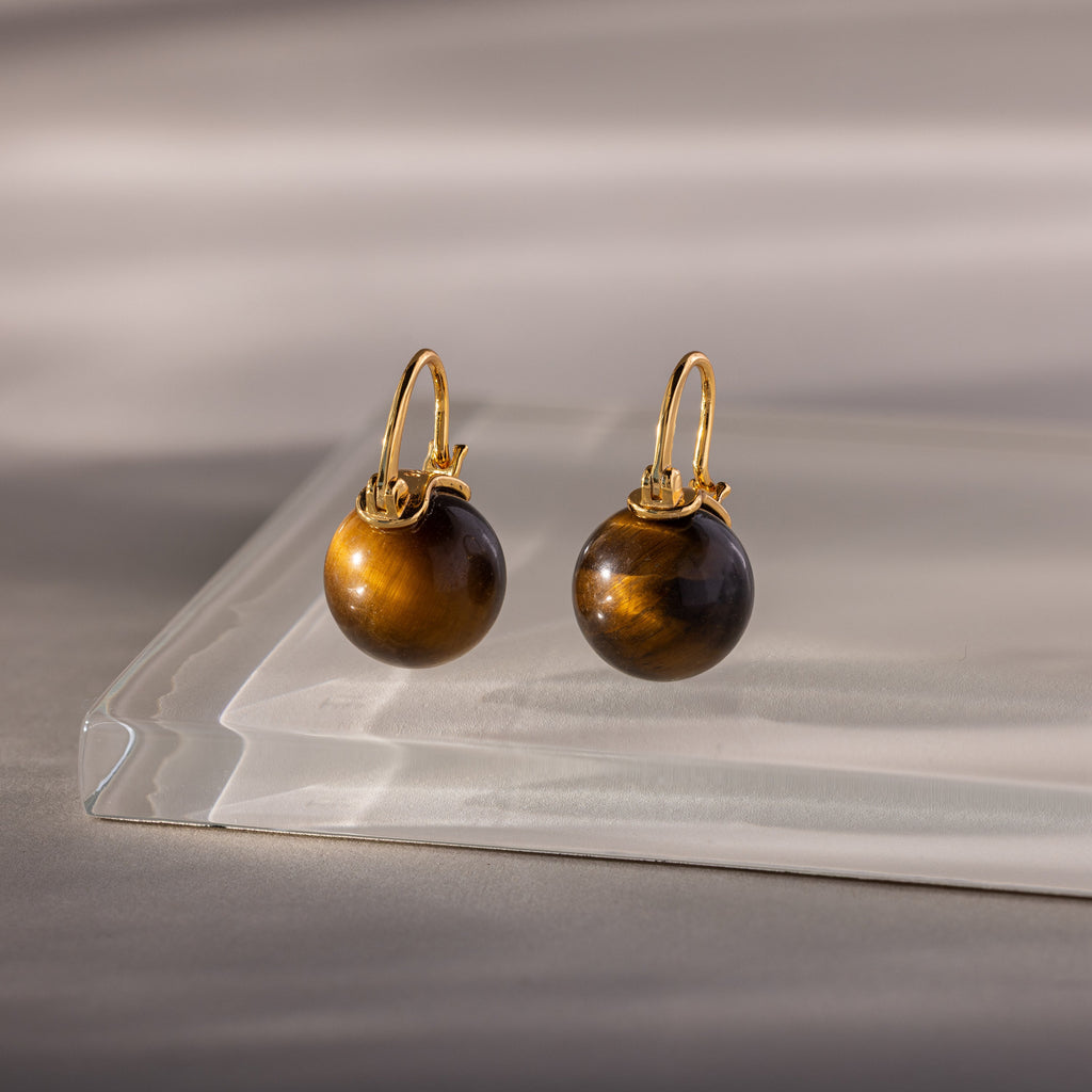 Tiger's Eye Dome Drop Earrings