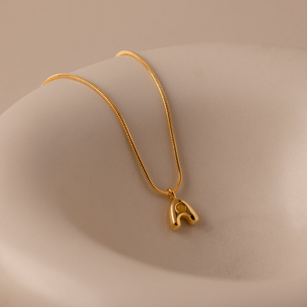 Gemstone Bubble Initial Necklace