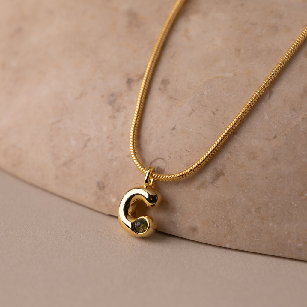 Gemstone Bubble Initial Necklace