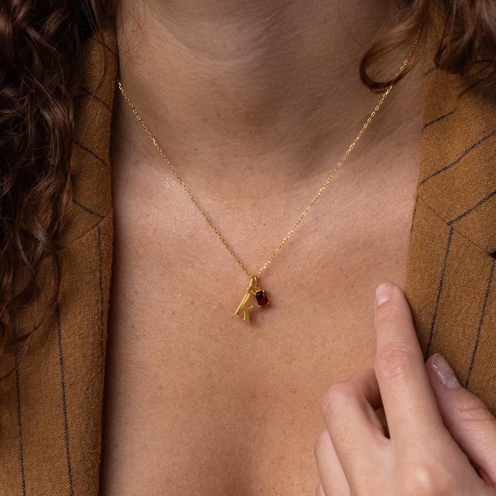 Initial Birthstone Charm Necklace