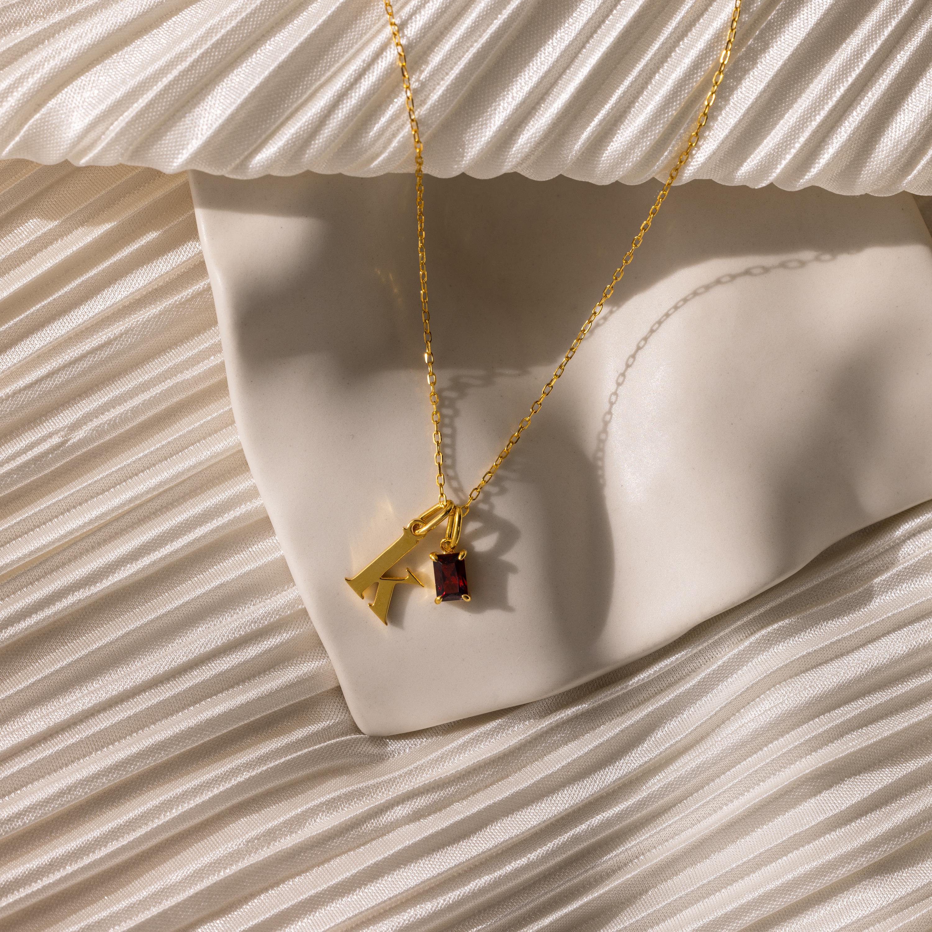 Initial Birthstone Charm Necklace
