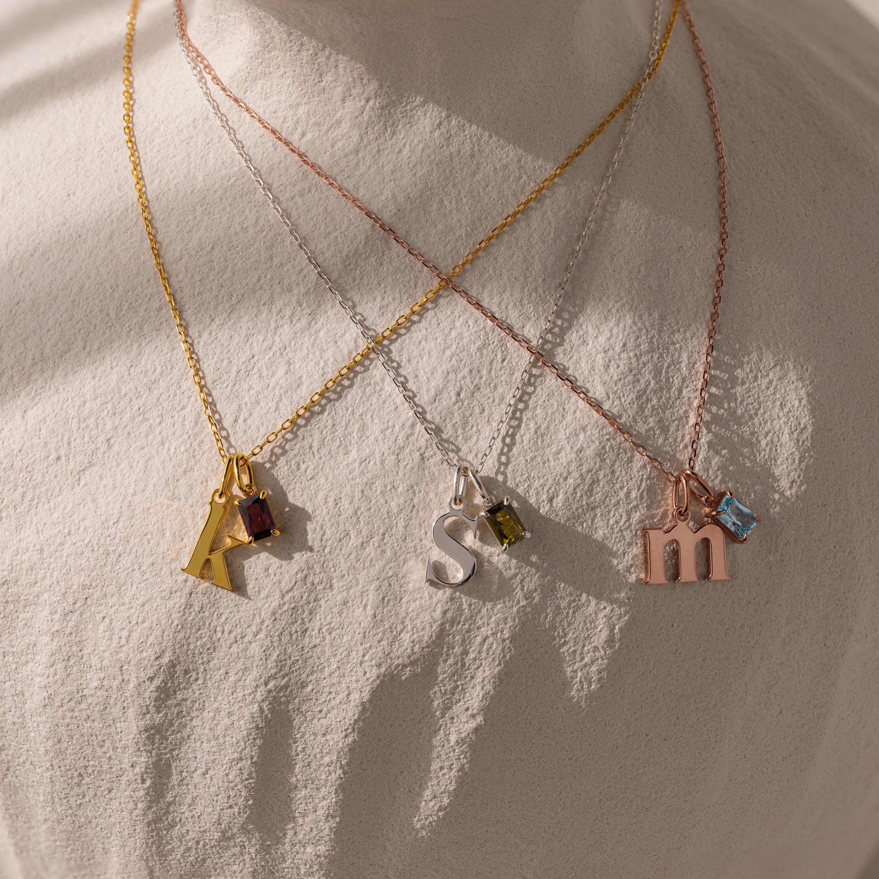 Initial Birthstone Charm Necklace