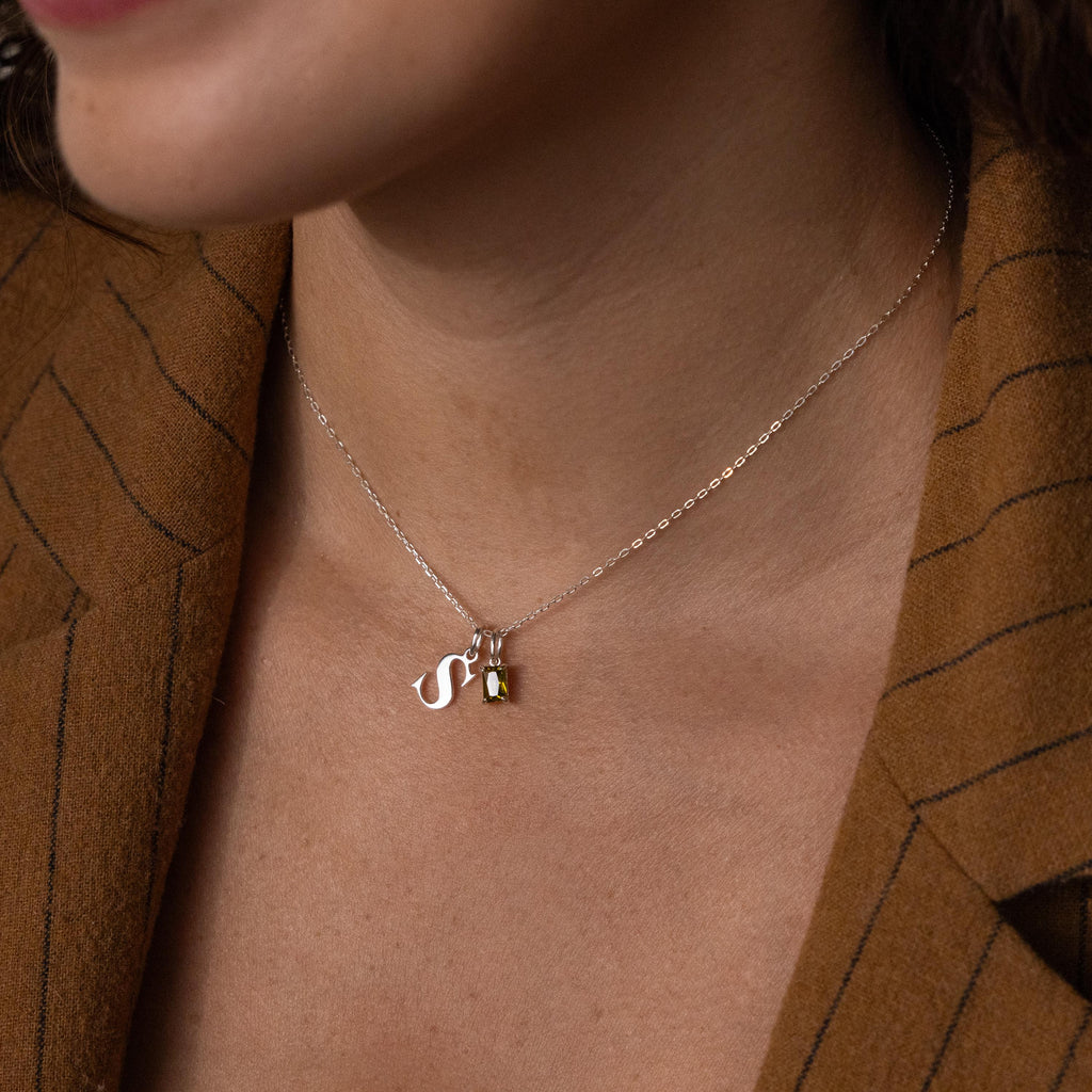 Initial Birthstone Charm Necklace