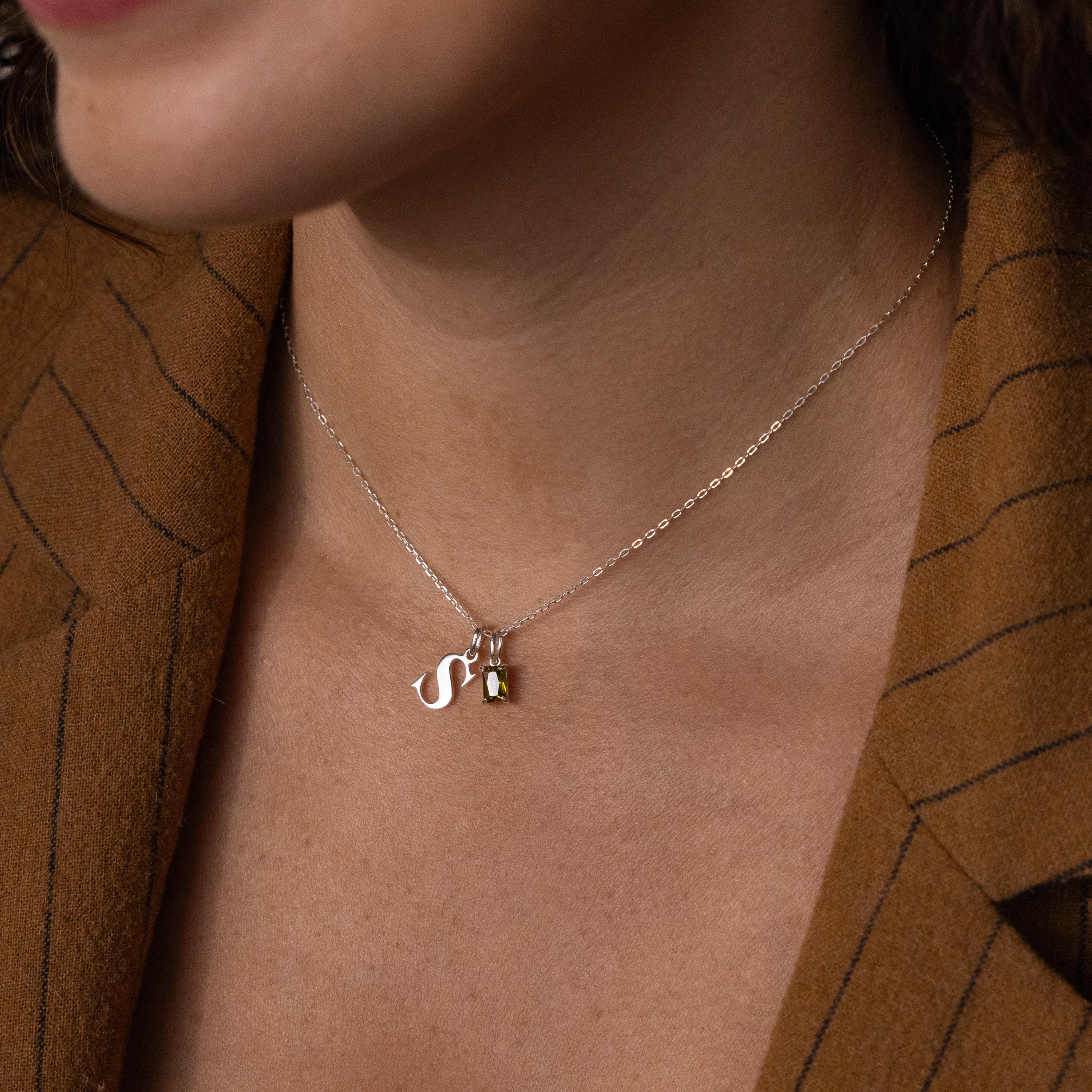 Initial Birthstone Charm Necklace