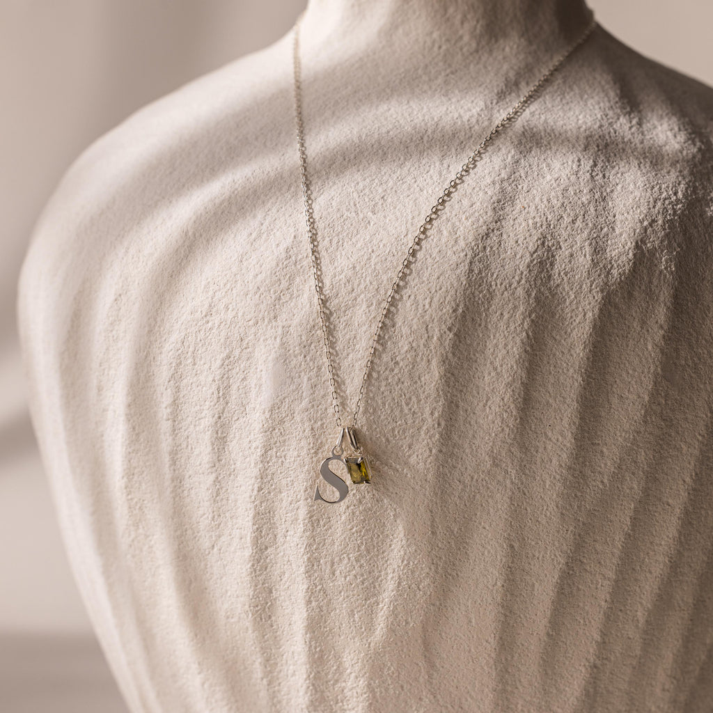 Initial Birthstone Charm Necklace