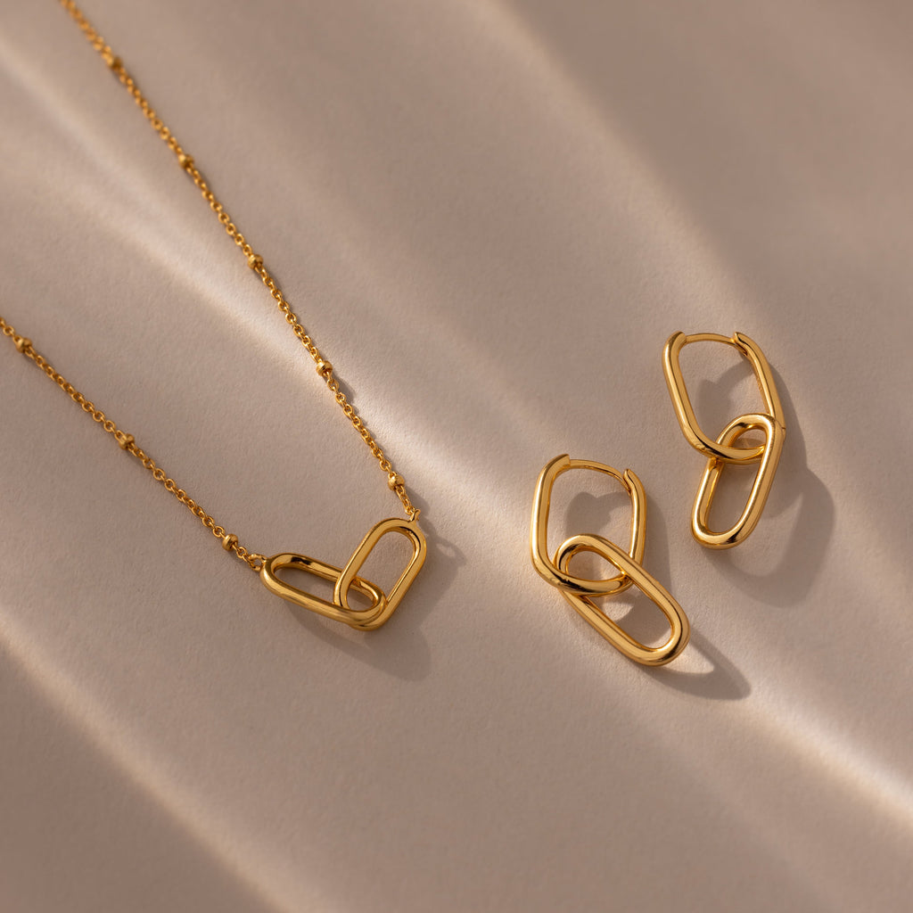 Linked Charm Necklace and Earrings Set