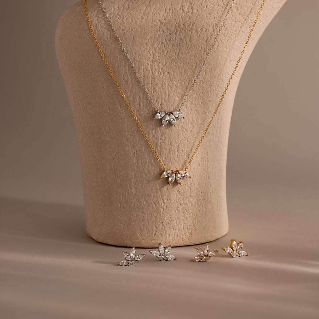 Marquise Diamond Necklace & Earrings Set