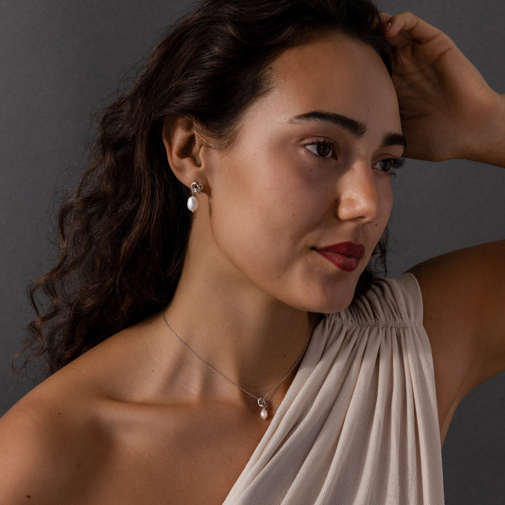 Pearl Knot Necklace & Earrings Set
