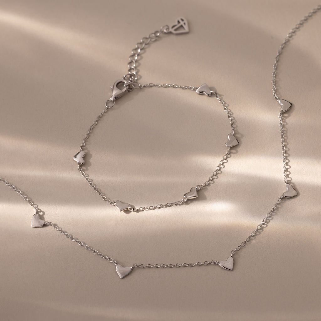Heart Station Necklace & Bracelet Set