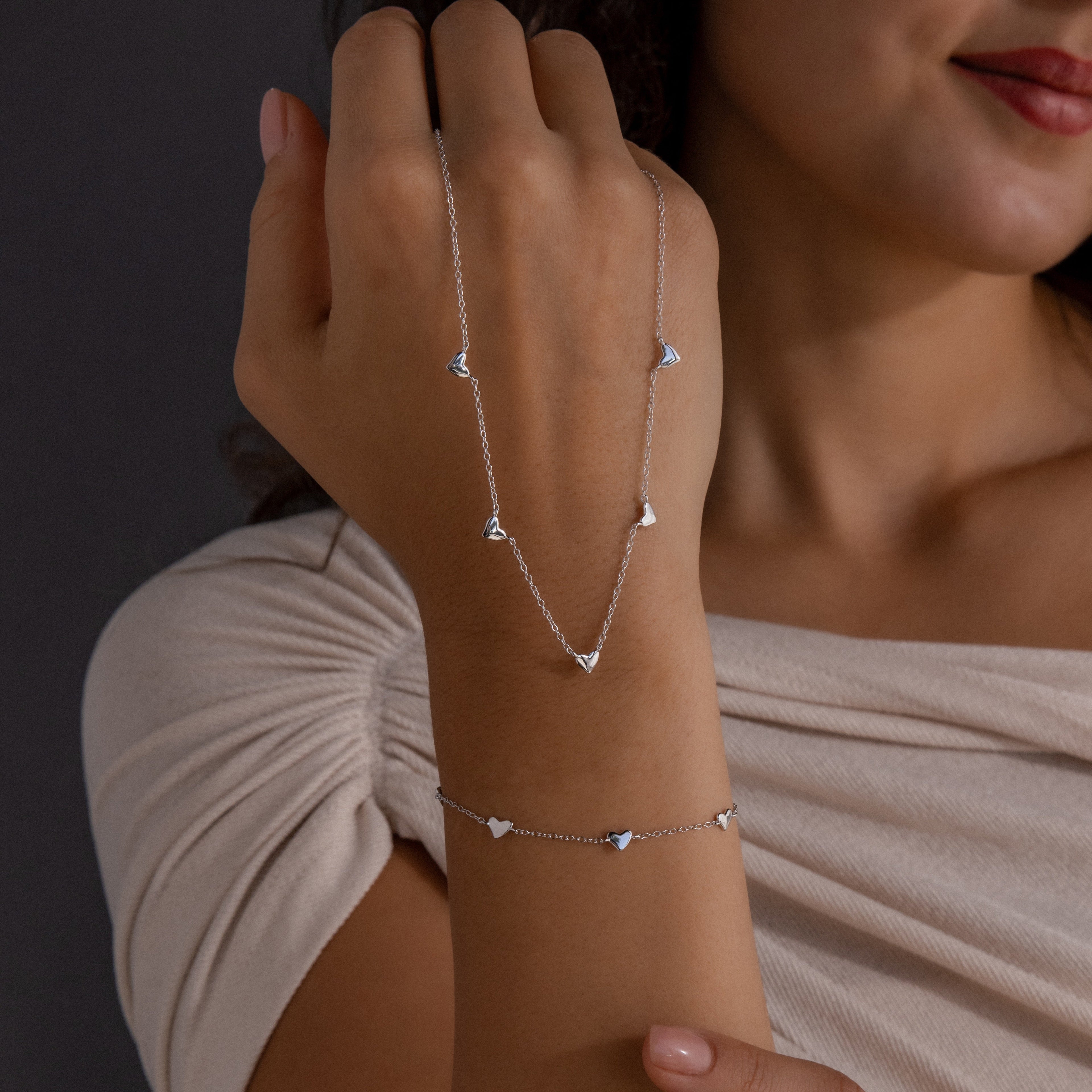 Heart Station Necklace & Bracelet Set