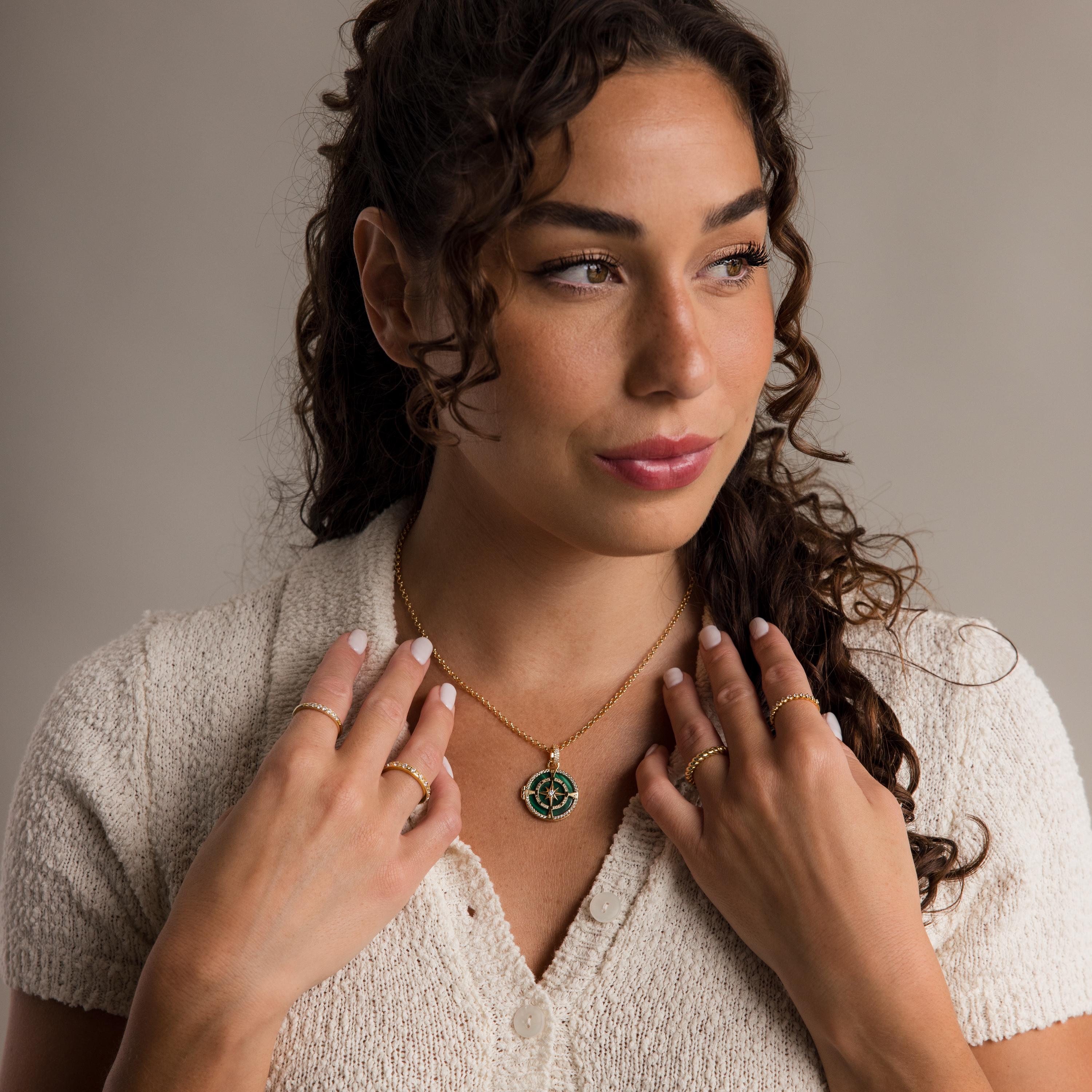 Malachite Compass Locket Necklace