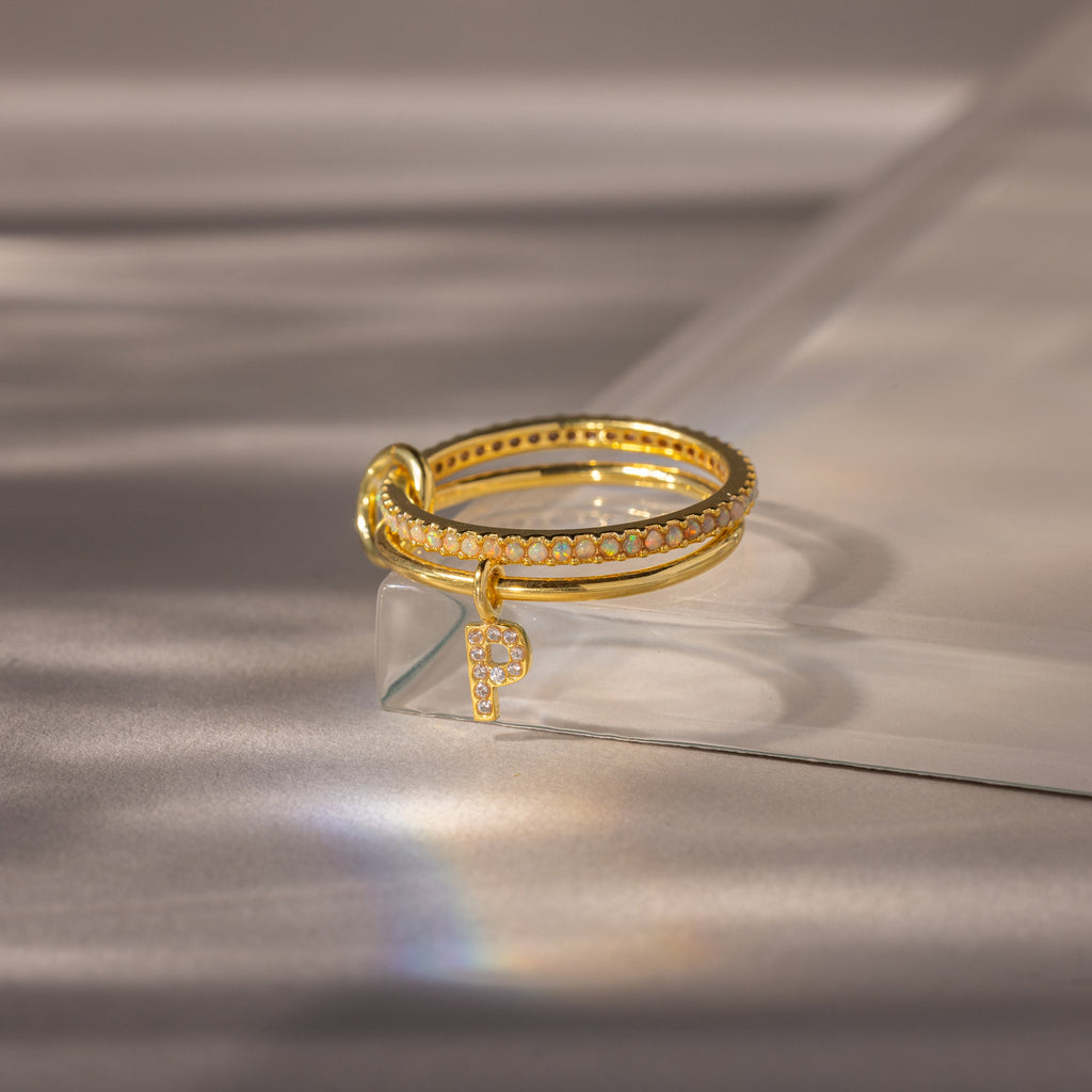 Linked Initial Birthstone Ring Set