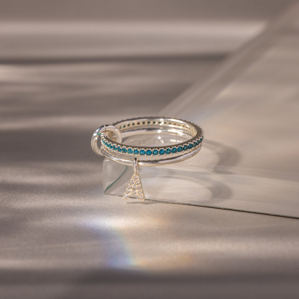 Linked Initial Birthstone Ring Set