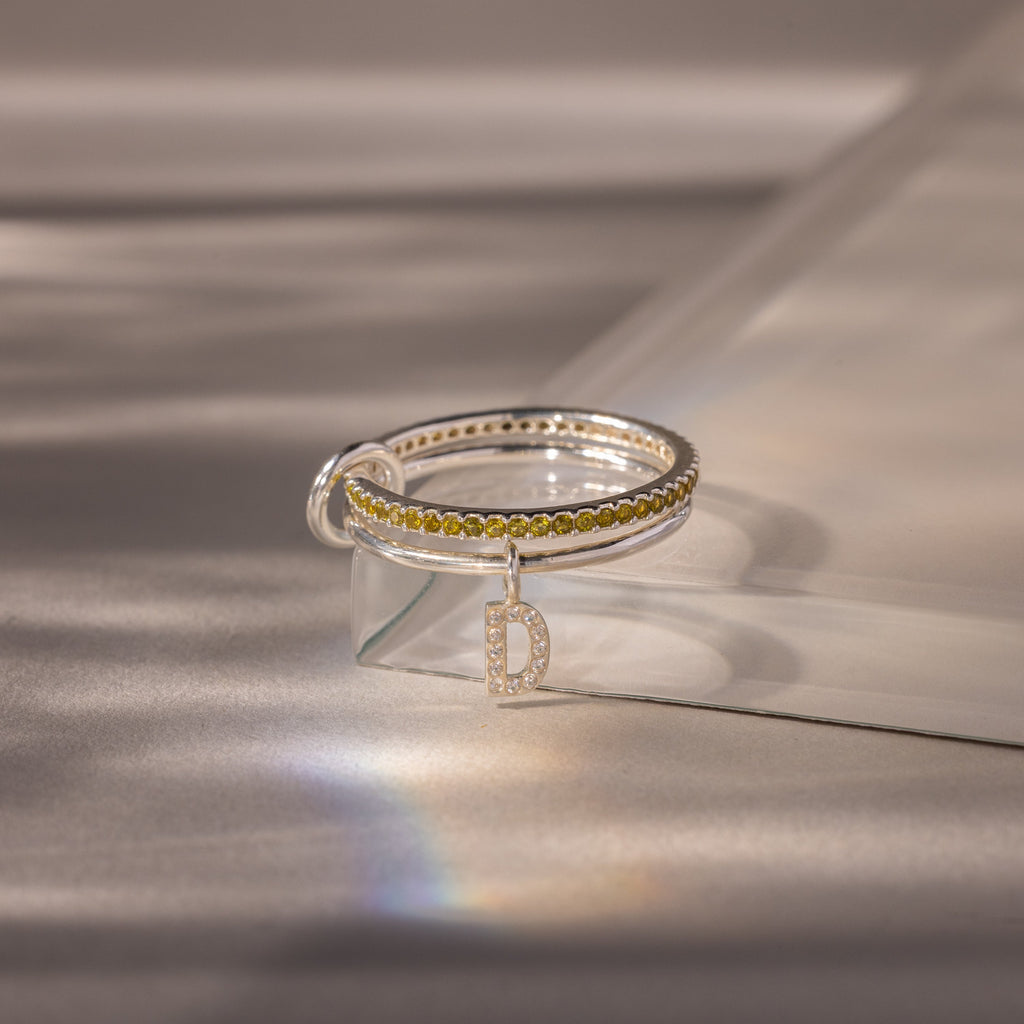 Linked Initial Birthstone Ring Set