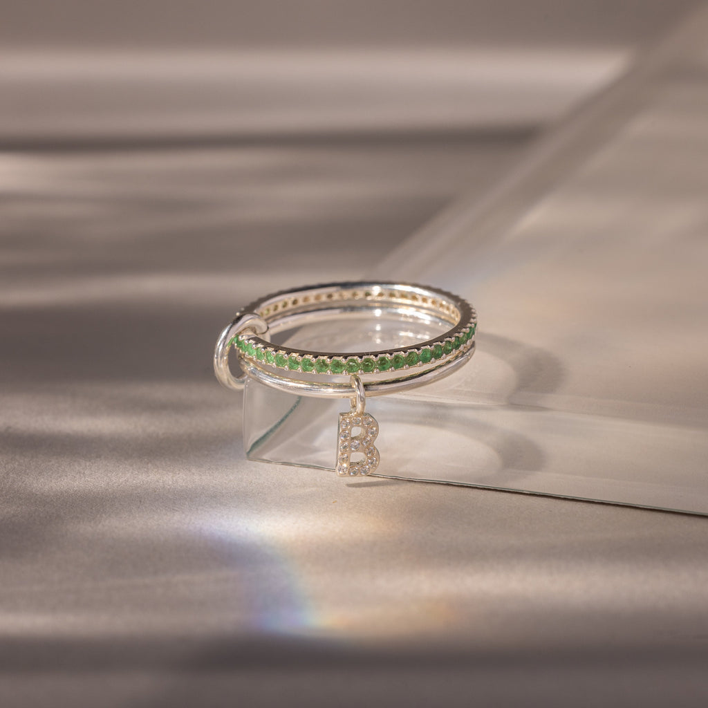 Linked Initial Birthstone Ring Set