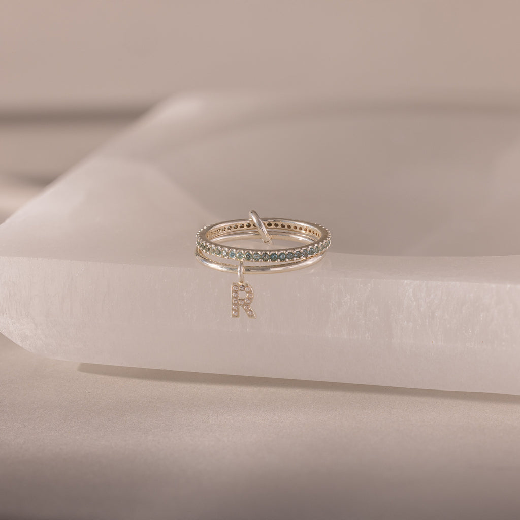 Linked Initial Birthstone Ring Set