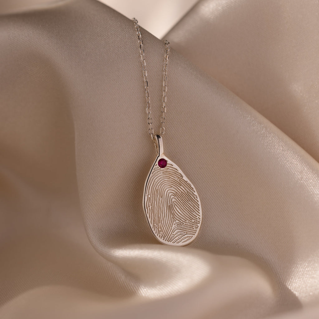 Fingerprint Birthstone Teardrop Necklace