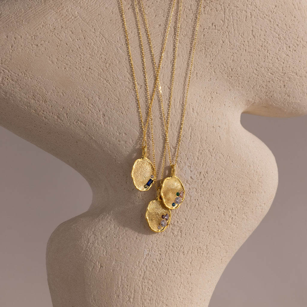 Organic Fingerprint Multi Birthstone Necklace