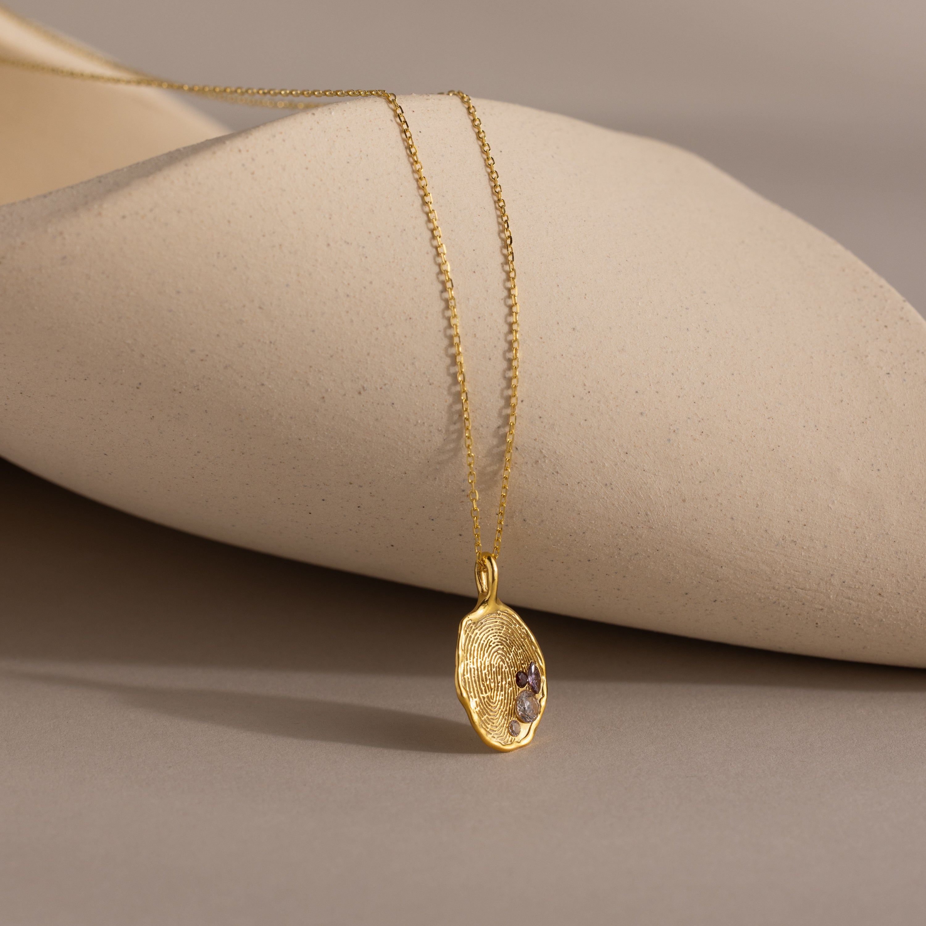 Organic Fingerprint Multi Birthstone Necklace